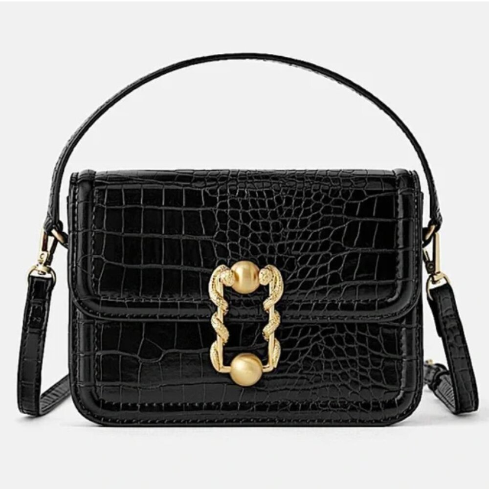 Zara "Croc Print" Bag with Gold Snake Clasp